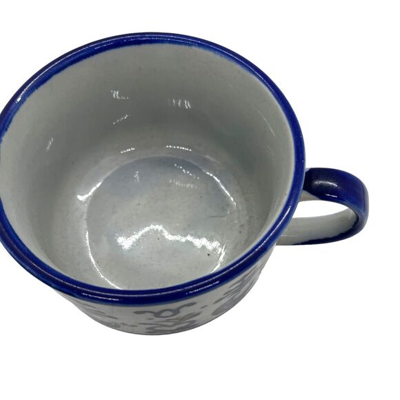 Soup Mug Bowl Handle Primitive Birds Made in Japan Vintage Stoneware Blue Heart - Picture 4 of 16